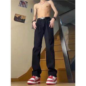 Smoke Grey Vitality Mens Jeans Mid-Waist Relaxed Fit American High Street Slim Micro-Patchwork Leg Enhancing Jeans