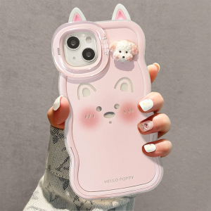 Cute Cartoon Blush Pink Dog Design Anti-Drop Phone Case