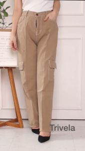 NouraFashion - CELANA CARGO KARET / CELANA CARGO HIGHWAIST LOOSE JEANS WANITA WARNA / CELANA CARGO HIGHWAIST BAGGY JEANS CELANA PANJANG KANTONG WANITA