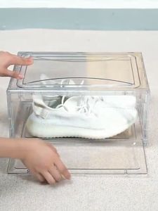 Acrylic shoe box magnetic suction side opening design multifunctional basketball shoe storage box Acrylic bag storage box