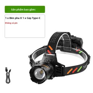 Đèn Pha Hợp Kim Nhôm Có Thể Sạc Lại Loại C Siêu Sáng 5 Chế Độ Chiếu Sáng Đèn LED Phía Trước Có Thể Phóng To Để Câu Cá Cắm Trại