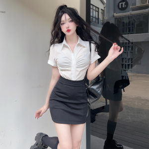 Elegant High Waist Button up Shirt And Skirt Set Leisure Spa Hotel Foot Massage Uniform Long Sleeve Short Skirt Workwear