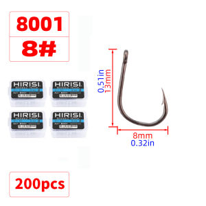 Hirisi 8001 200Pcs Fish Hook PTFE Coated High Carbon Stainless Steel Anti-Rust Sharp Barbed With Eye Fishing Accessory