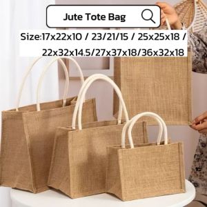 Ready Stock Plain Simple Muji Style Japanese Jute Tote Bag Women Canvas Reusable Women Bag with Handle Recycle Bag Grocery Bag Shopping Student Study Bag Laptop Storage Lightweight Portable Tote Beg Hari Guru Hadiah Perempuan Custom Doorgift Goodies Event