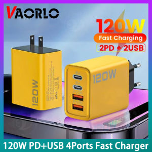VAORLO Original 120W GaN Super Fast Charger 2USB-A+2PD Type C 4Port Charging Adapter QC3.0 Quick Charge EU/US Compatible With iPhone 15 For Android Huawei Xiaomi Redmi All Smartphones