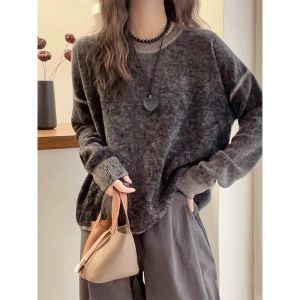 WANGGONGZHU | Cashmere Knitted Base Shirt Women Autumn Winter Loose Fit Round Neck Fashionable Korean Style Lazy Style Slimming Top Women