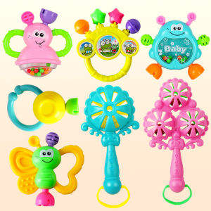 Calistouk 7pcs/set Newborn Rattle Toy Funny Expression Pattern Colored Shaking Bell Rattles Baby Early Education Toys Gifts