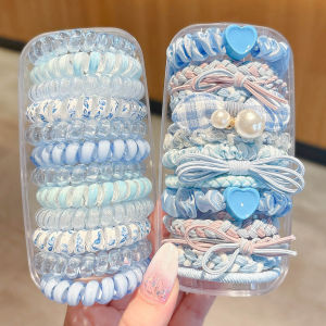 NING ZHOU | High ponytail hair ties for girls and children Durable elastic blue seamless telephone wire style
