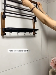 TISAS High Quality Foldable Walnut wood+Non-rust Aluminum Towel Rack Towel Holder for Bathroom Rack Organizer Toilet Accessories