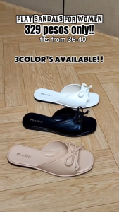 MIA Flat Sandals for Women Leather Square Toe Elegant Bowknot Comfortable Slippers