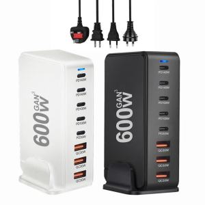 8-port 600W GaN Type C Charger USB C PD Fast Charging Station PD3.1 Adapters for iPhone 16 15 14 Samsung Xiaomi Huawei Tablets