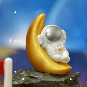 Promotion Creative Cartoon Astronaut Miniature Figurine Cute Rocket UFO Character Small Ornament Cake Decoration Handmade Resin