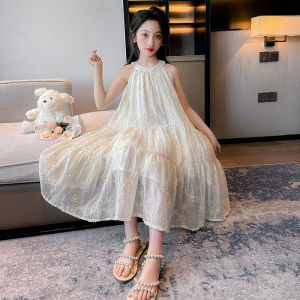 ชุดเดรสเด็กผู้หญิง สไตล์เจ้าหญิง แขนกุด ทรงเอ คอวี สีขาว ชุดเด็กผู้หญิง เดรสฤดูร้อน ชุดเด็ก ชุดเด็ก เดรสยาวปานกลาง