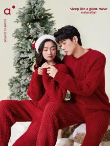 Warm Half Fleece Couple Pajama Sets Red Autumn Winter