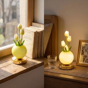 Tulip LED Night Light USB Rechargeable Simulation Flower Bouquet Table Lamp Bedroom Bedside Atmosphere Decor Desk Ornament Lamp