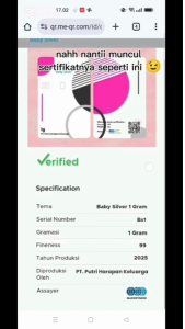 Logam Mulia Perak 1 Gram Baby Silver  New Press PVC Fine Silver 999 Asli Murni 24k