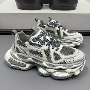 Large Size Mens Black Sporty Dad Shoes Breathable Mesh Casual Sneakers Fashionable Autumn 2025 Low Top Glue-Welded Rubber Sole