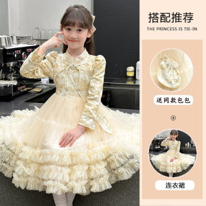 Girls Cheongsam Dress Children Style Puffy Gown New Autumn Fashion Little Girl Traditional Chinese Ball Gown Skirt for Kids