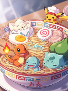 Bandai | Oil Painting Anime Pokemon Pikachu Ramen Bowl By Numbers Modern Wall Decor for Living Room Bedroom Perfect Gift No Frame