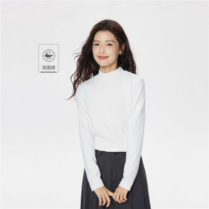 เสื้อยืดแขนยาวผู้หญิง Giordano ฤดูใบไม้ร่วง/ฤดูหนาว ผ้ากำมะหยี่สองด้าน ปกสูงครึ่งตัว สีพื้น เสื้อชั้นในพื้นฐาน