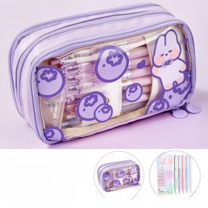 กระเป๋าใส่ของเขียนบันทึกแบบโปร่งใสความจุขนาดใหญ่สำหรับนักเรียนมัธยมต้นและมัธยมปลาย กระเป๋าเครื่องเขียนสไตล์ญี่ปุ่นสำหรับนักเรียนหญิง