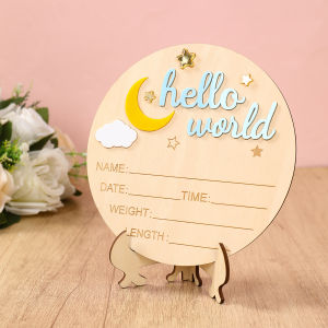 1pc Newborn Announcement Sign Hello World Newborn Welcome Sign New Baby Announcement Wooden Plaque Sign Newborn Welcome Card