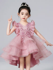 Princess Style White Tulle Skirt Birthday Dress Wedding Flower Girl Pageant Hostess Performance Outfit Girls Short Ball Gown