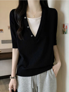 Elegant Stylish French High-End Versatile Fake Two-Piece T-Shirt