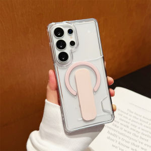 Luxury Card Holder Clear Bracket For Magnetic Clear Case For Samsung Galaxy S26 Ultra S25 S24 Ultra Plus Shockproof Hard Cover