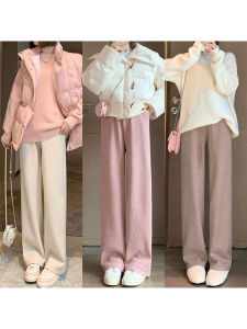 กางเกงขายาวทรงหลวมเอวสูงผ้าขนสัตว์หนาสำหรับนักเรียนมัธยมปลายและมัธยมต้น กางเกงขายาวทรงตรงทรงหลวมสำหรับผู้หญิงในฤดูหนาว