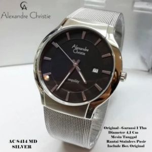 Jam Tangan Pria Alexandre Christie 8414MD Tanggal Aktif Analog Tali Pasir Bulat Original
