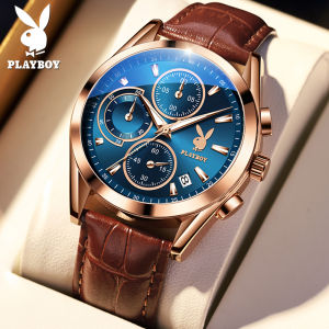 PLAYBOY sport watch for men 2023 waterproofing calendar casual multi function dial fashion leather strap Imported elegant mens adult watch