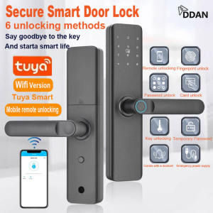 Smart door lock Main door Tuya APP Digital door lock Smart door knob Wood door Remote unlocking WIFI/Password/Fingerprint/ic card/Key Smart lock fit right & left Gate smart lock for home hotel rental house 