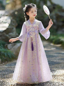 ชุดเด็กผู้หญิง Hanfu สีม่วง ชุดเด็กสไตล์โบราณ ชุดเด็ก Tang เสื้อผ้าเด็กสไตล์ชาติพันธุ์ ชุดเด็กผู้หญิงสไตล์จีนสุดหรู