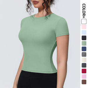 Hot Sale Summer Yoga T-shirt Running Shirts Solid Color Quick Drying Workout Top for Woman Short Sleeve Gym Sports Top