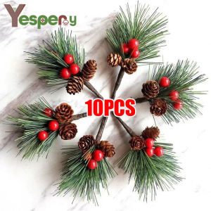 YESPERY 10pcs Artificial Flower Red Christmas Berry and Pine Cone with Holly Branches Christmas Decoration for Home Floral Decor