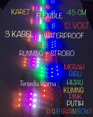 Lampu led strip karet cumi 12V running flexible waterproof lampu kolong 45cm