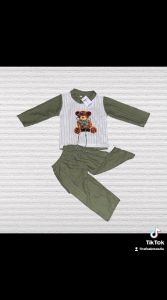 Setelan Anak Perempuan Sehari-hari Knit Hornet Cargo Motif Beruang dengan Pita Tali Usia 1-6 Thn