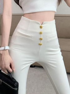 High Waist Flared Pants Womens Spring Autumn Design Sense Button Casual Floor Length Bell Bottom Trousers Slimming Effect
