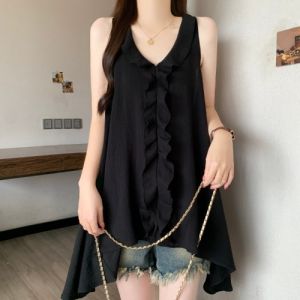 Flounce V-Neck Sleeveless Slimming Shirt