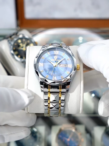 Jam Tangan Pria Tahan Air Kekinian Desain Elegan Kaca Safir Fitur Tanggal Aktif Tampilan Analog Jarum Menyala Ditempat Gelap Gratis Box Dan Baterai Cadangan Strap Tali Rantai Tebal Anti Gores