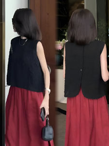 Womens Sleeveless Hollow out Shirt Casual Fashion Summer Style Unique Beautiful Top round Neck Single Button Fastening