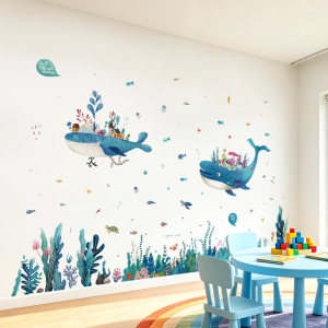 Decal Dán Tường Cá Voi Khổng Lồ Và Thế Giới Đại Dương Có Keo Sẵn 320x200cm - Trang Trí Phòng Ngủ Bé
