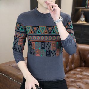 HENGYUANXIANG | Hengyuanxiang Mens Thickened Round Neck Knitted Sweater Fashionable Tassel Design Geometric Pattern Winter Casual Loose Fit