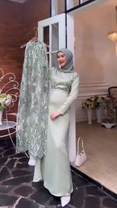 Dress Couple Inner Belt Outer Brukat Gamis Sarimbit Kondangan Outfit Bridesmaid Wisuda Baju Pasangan Muda Tunangan Lamaran Kekinian Vabina Terbaru Savina Polos