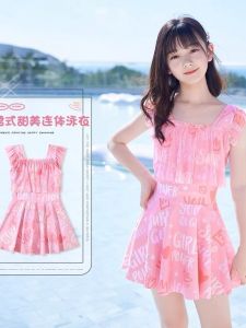 Cute Princess Style Swimwear for Girls Toddler Kids One-Piece Swimsuit Flat Angle Swimming Costume Baby Pool Dress Children