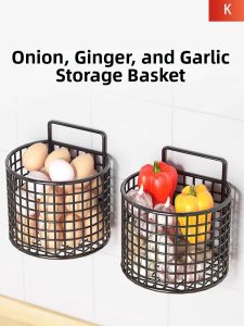 No Drill Wall Mount Kitchen Storage Rack Basket