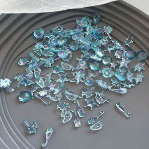 50Pcs 3D Mixed Ocean Series Nail Charms Blue White Shell Starfish Coconut Tree Nail Art Decorations DIY Seabeach Manicure Parts
