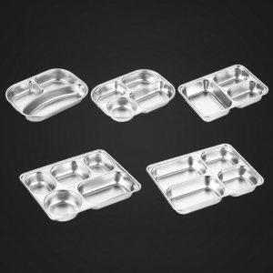Stainless Steel Divided Adult Food Tray Square Deepened Thick With Lid