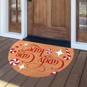 Thảm Chùi Chân Hình Bán Nguyệt VIKAMA Với Thiết Kế Hình Cây Thông Noel Quả Holly Berry Và Cây Kẹo Que Thảm Trải Lối Vào Chống Trượt Cho Cửa Trước Trang Trí Nhà Cửa Ngày Lễ